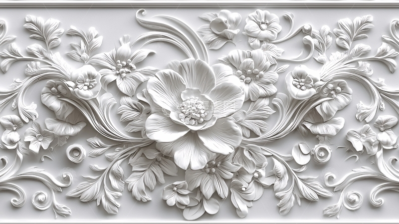 高清大图下载【趣麦麦图】白色花卉浮雕图案