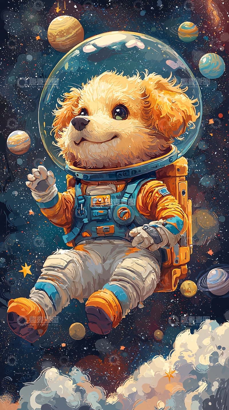 高清大图下载【趣麦麦图】太空宇航员狗狗