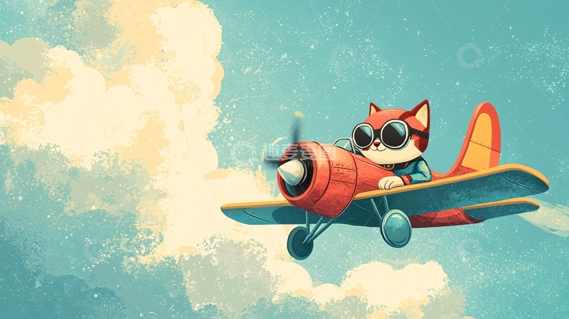高清大图下载【趣麦麦图】卡通猫咪飞机