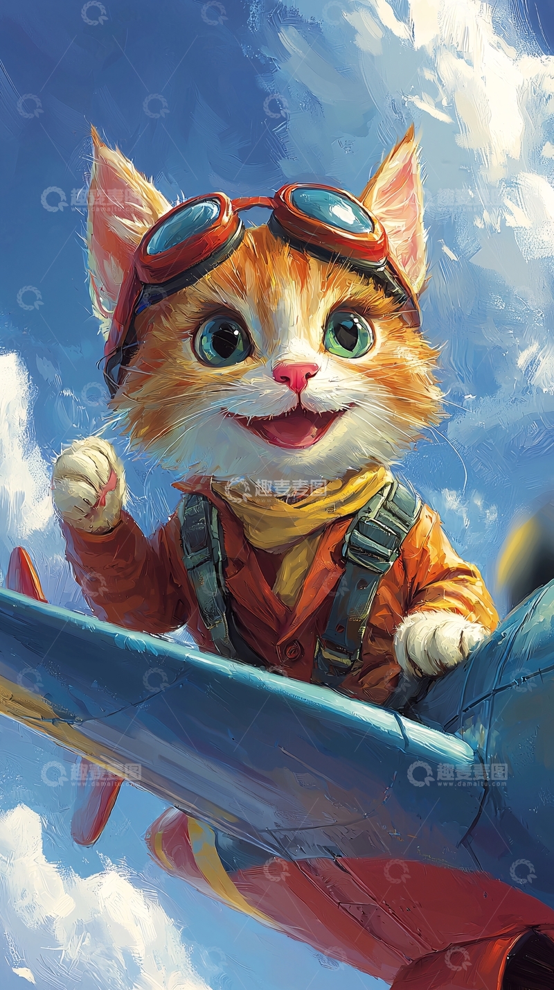 高清大图下载【趣麦麦图】戴飞行帽的可爱猫咪