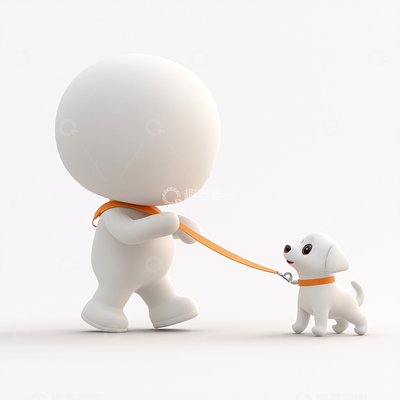 高清大图下载【趣麦麦图】卡通人物遛狗