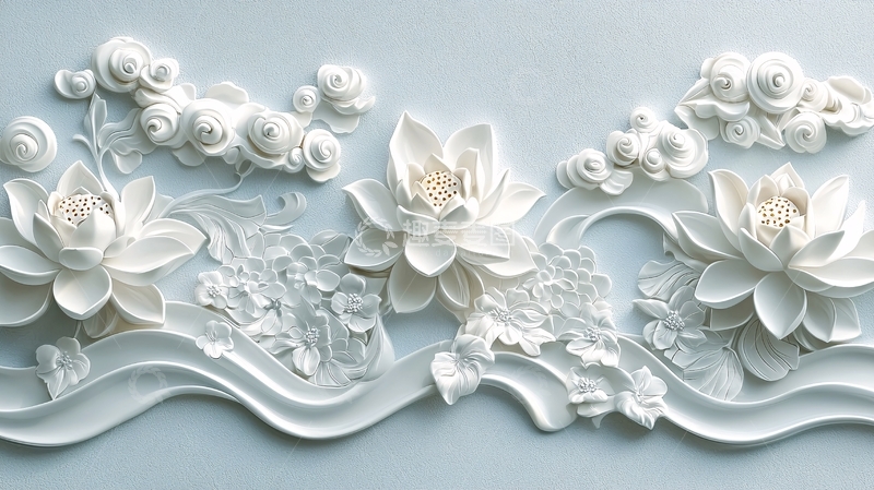高清大图下载【趣麦麦图】白色浮雕花纹壁纸