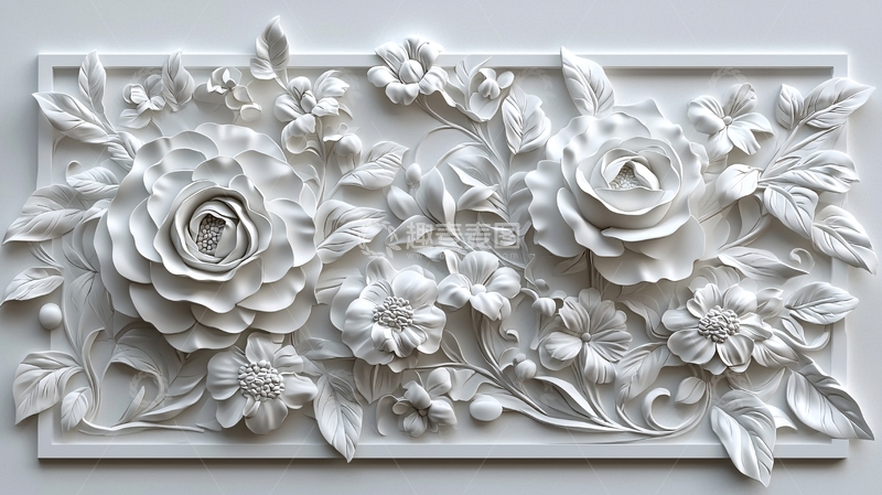 高清大图下载【趣麦麦图】白色立体花卉浮雕