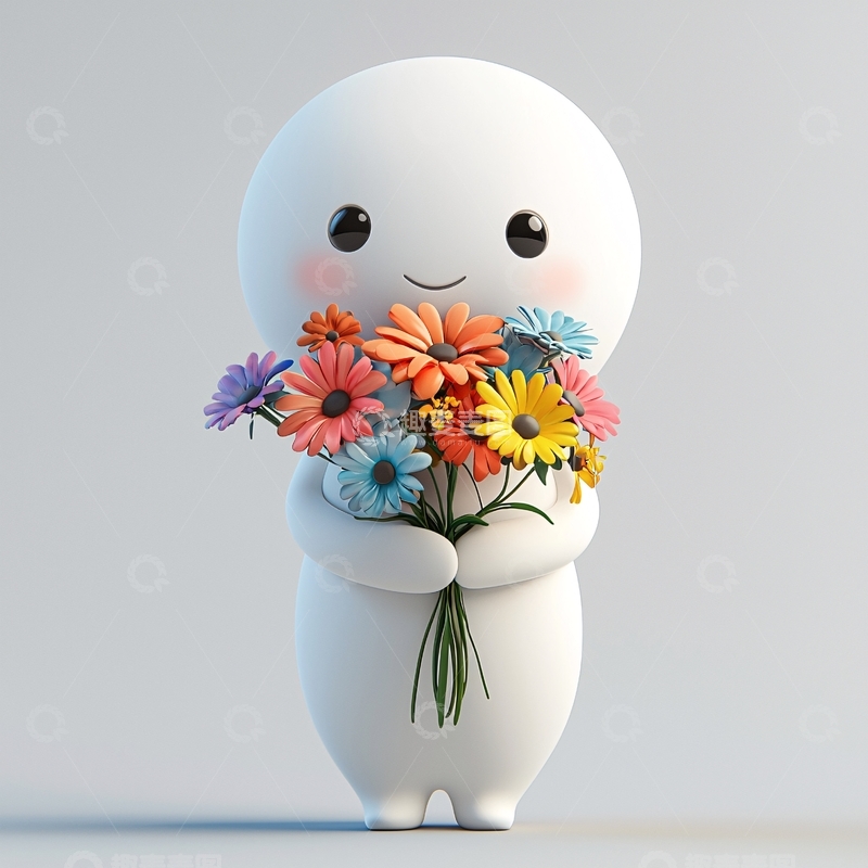 高清大图下载【趣麦麦图】可爱卡通人物捧花