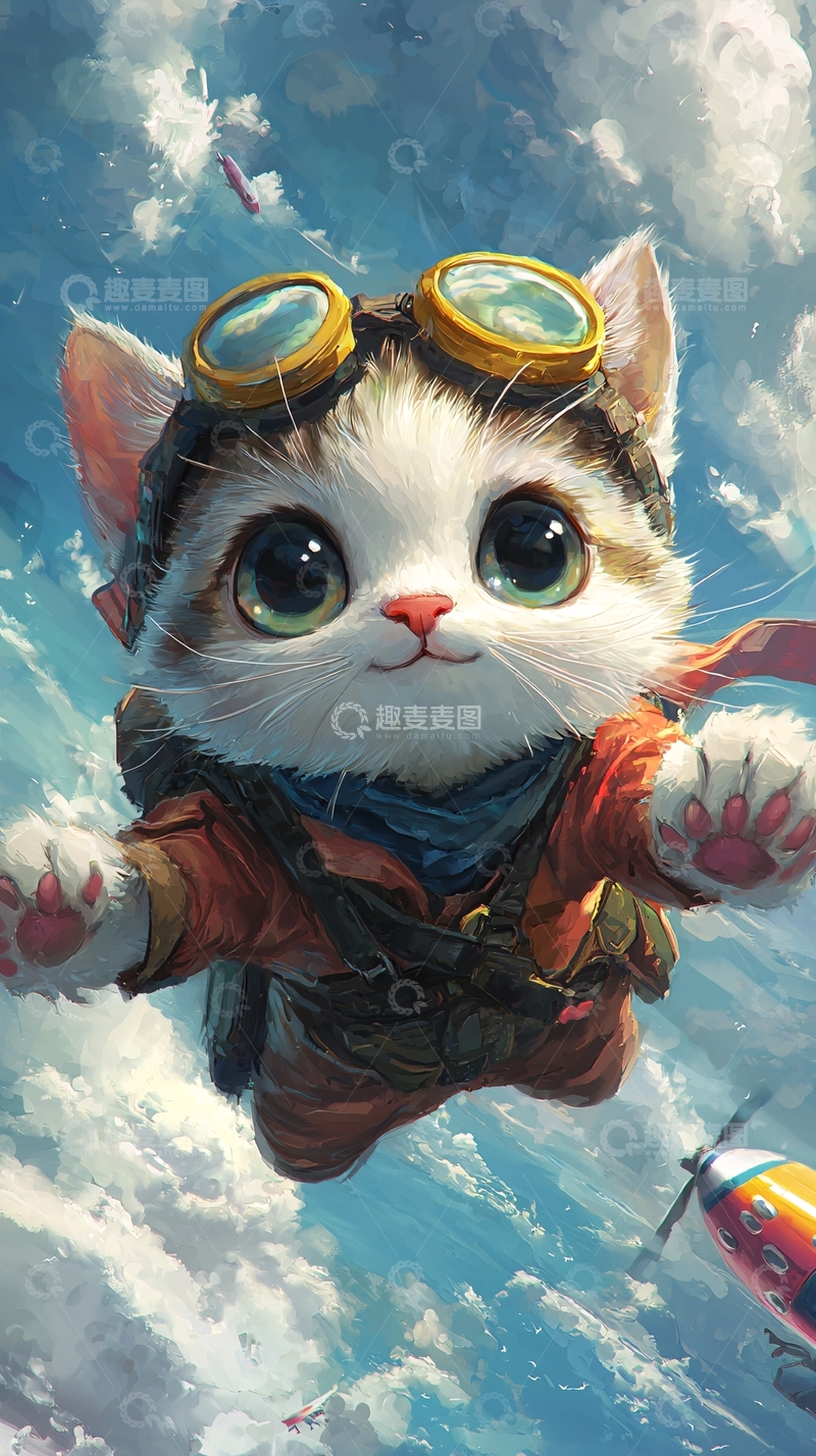 高清大图下载【趣麦麦图】可爱飞行员猫咪