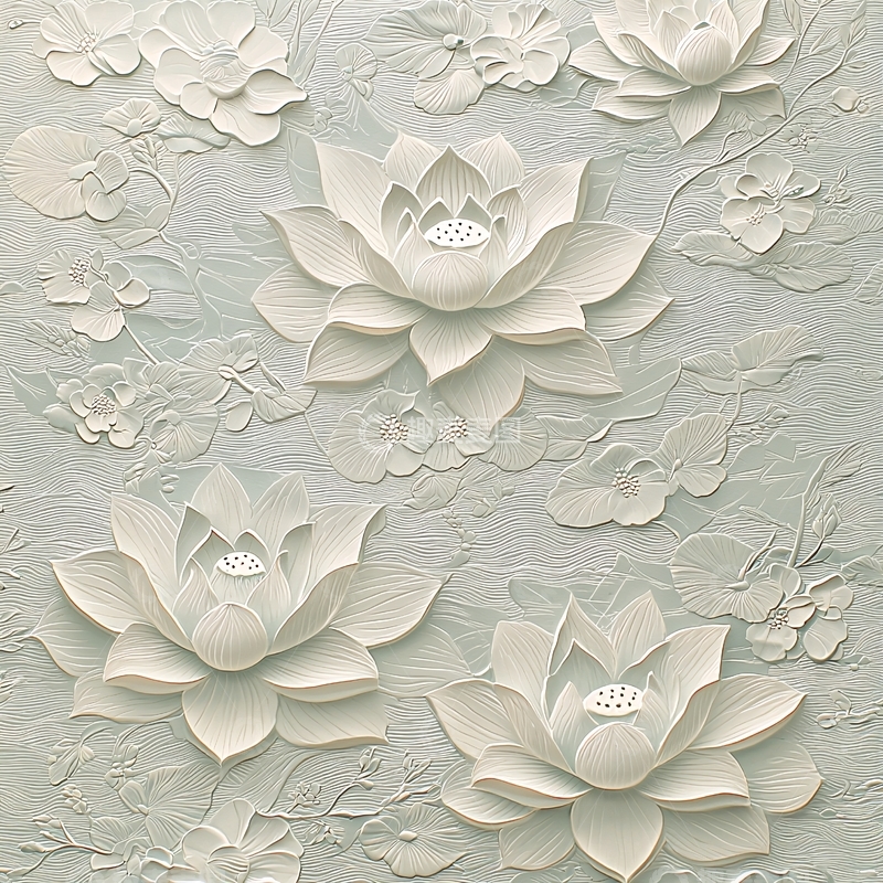 高清大图下载【趣麦麦图】素雅浮雕立体莲花壁纸