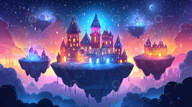 高清大图下载【趣麦麦图】漂浮的魔法城堡
