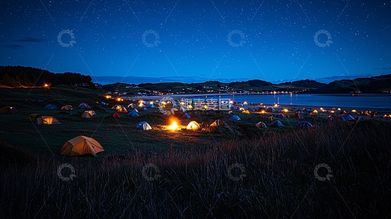 高清大图下载【趣麦麦图】夜晚营地篝火