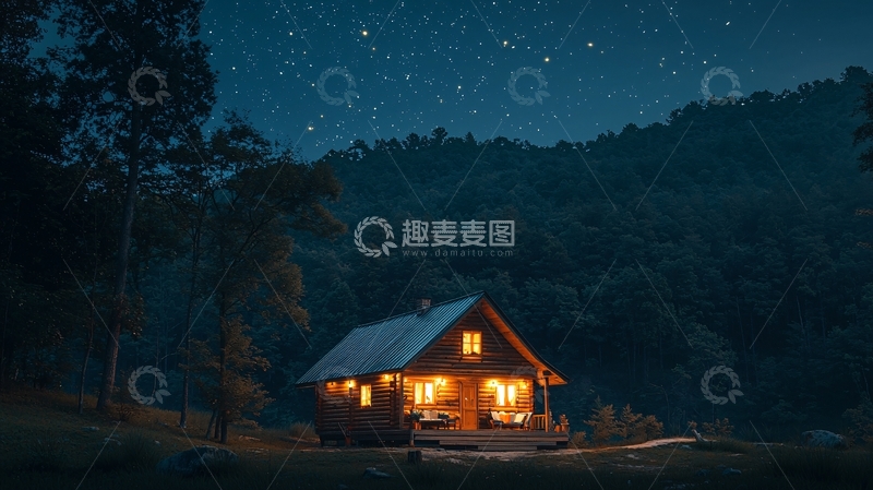 高清大图下载【趣麦麦图】星空下的木屋