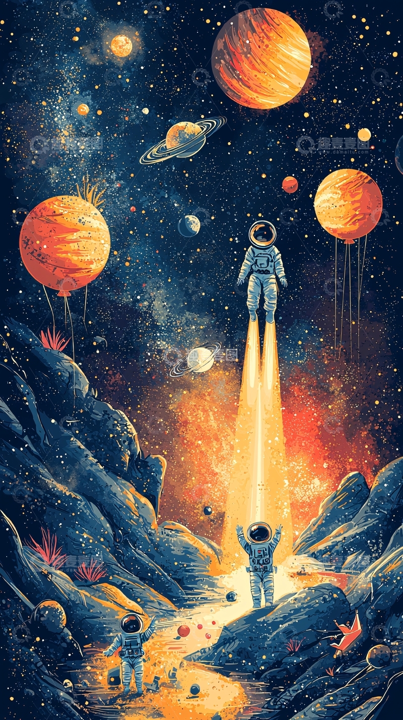 高清大图下载【趣麦麦图】宇航员太空探索