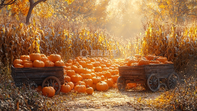 高清大图下载【趣麦麦图】秋日南瓜丰收景象