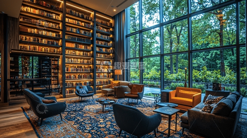 高清大图下载【趣麦麦图】落地窗图书馆休闲区