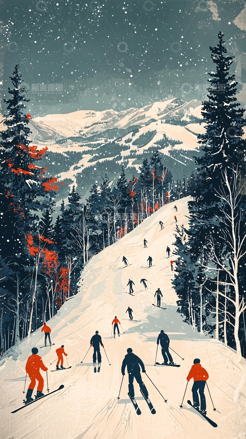 高清大图下载【趣麦麦图】雪山滑雪场景