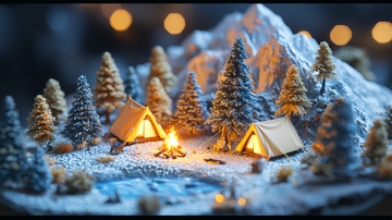 雪山下的营地微缩景观