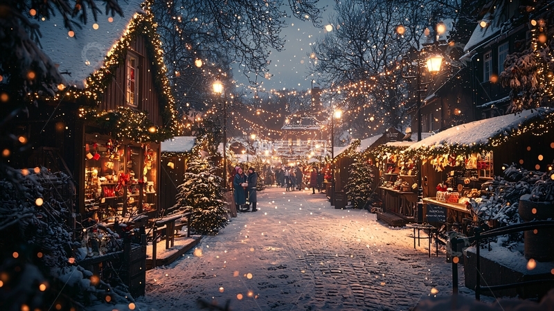 高清大图下载【趣麦麦图】圣诞节夜晚集市