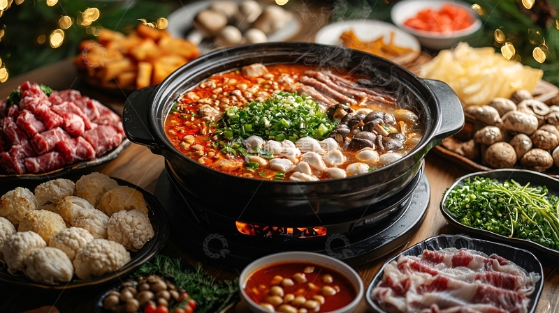 高清大图下载【趣麦麦图】丰盛的火锅及食材