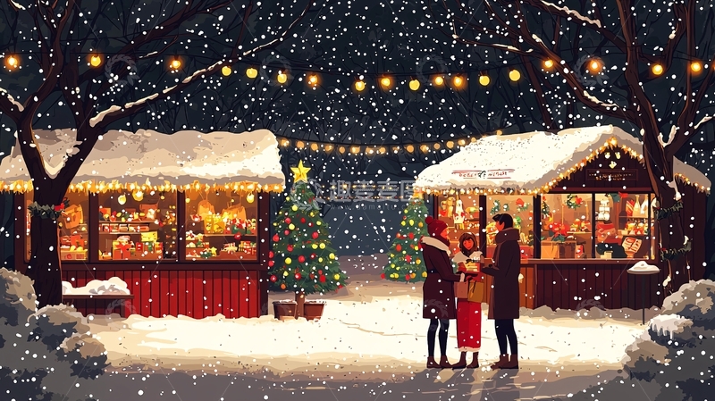 高清大图下载【趣麦麦图】圣诞节夜晚雪景