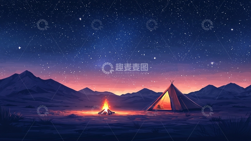 高清大图下载【趣麦麦图】星空下帐篷篝火