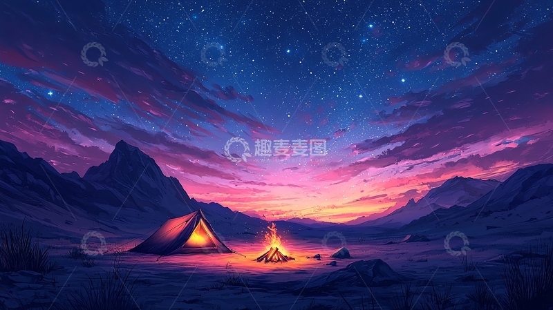 高清大图下载【趣麦麦图】星空下的营地