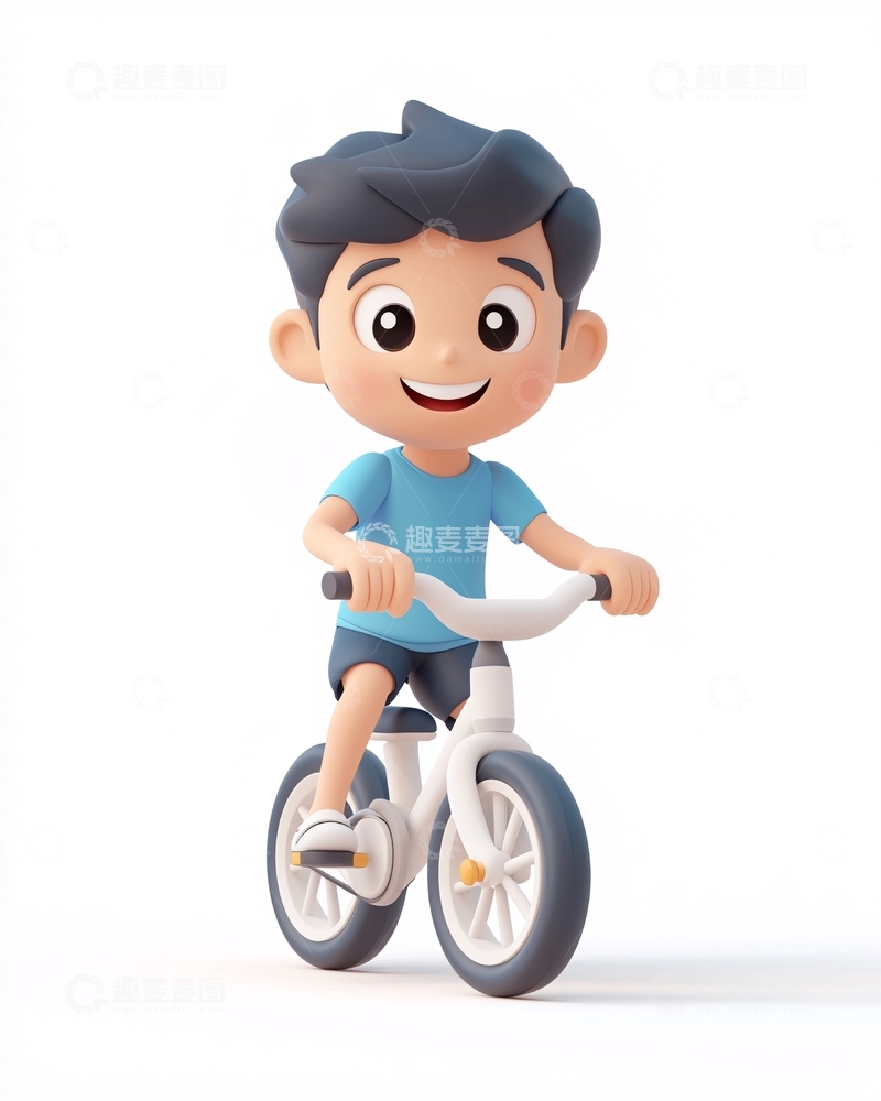 高清大图下载【趣麦麦图】卡通男孩骑自行车