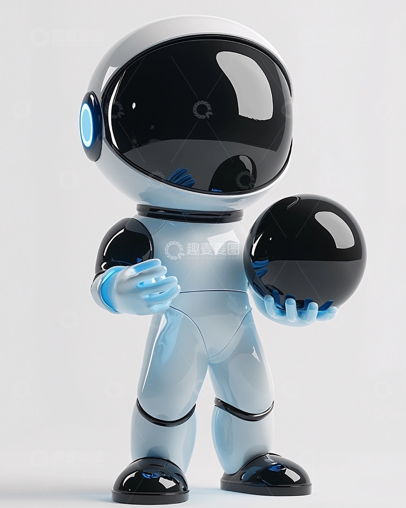 高清大图下载【趣麦麦图】可爱太空机器人拿球