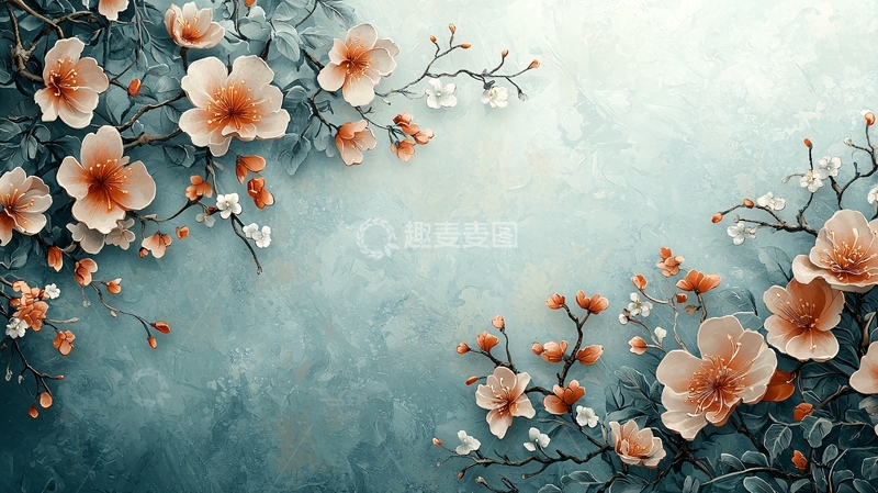 高清大图下载【趣麦麦图】水墨淡彩花卉背景图