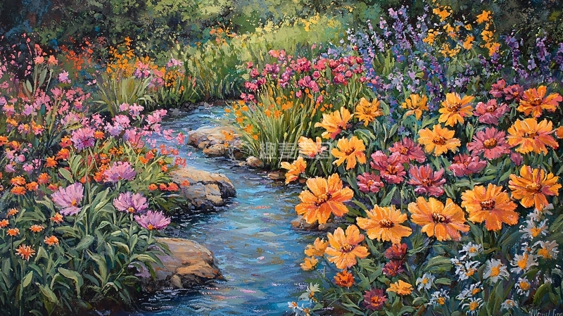 高清大图下载【趣麦麦图】溪流旁盛开的鲜花