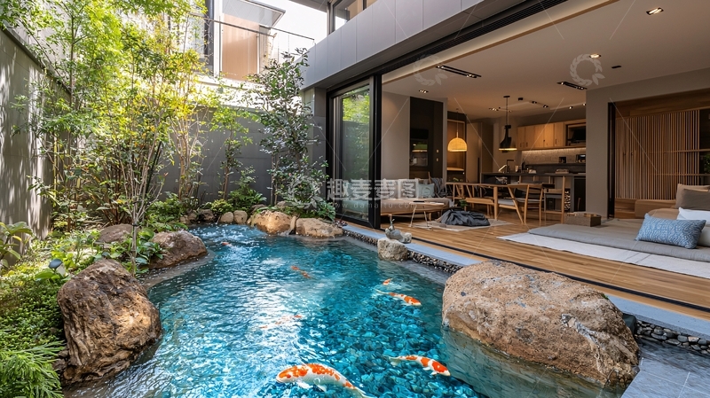 高清大图下载【趣麦麦图】庭院泳池日式风格别墅