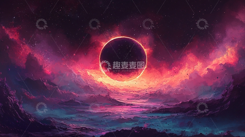 高清大图下载【趣麦麦图】暗黑系日食奇幻风景