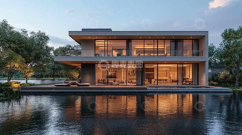 高清大图下载【趣麦麦图】现代简约别墅夜景