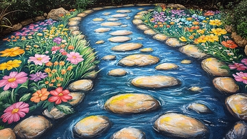 花丛小溪石子路