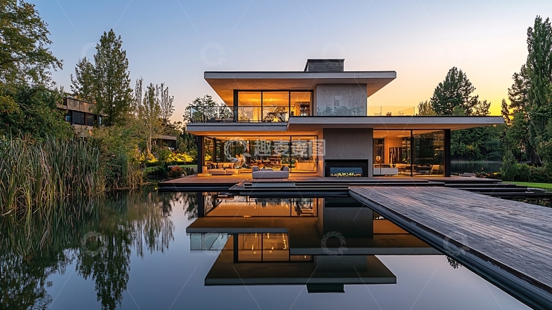 高清大图下载【趣麦麦图】现代简约别墅夜景