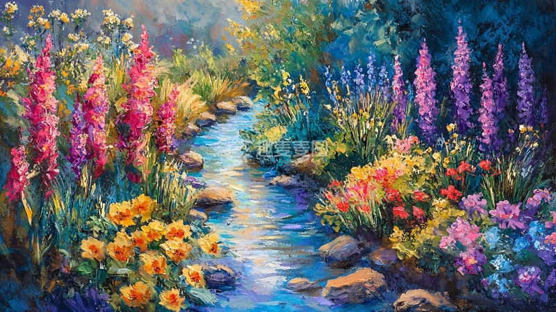高清大图下载【趣麦麦图】溪流旁盛开的鲜花