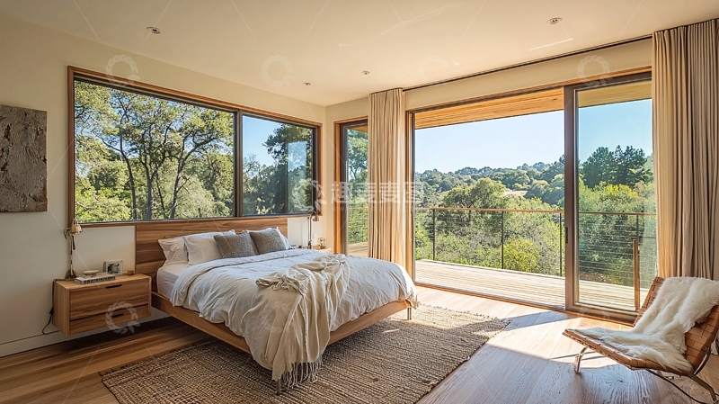 高清大图下载【趣麦麦图】极简风格卧室落地窗景观