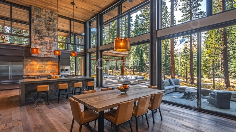 高清大图下载【趣麦麦图】现代简约木质别墅厨房餐厅