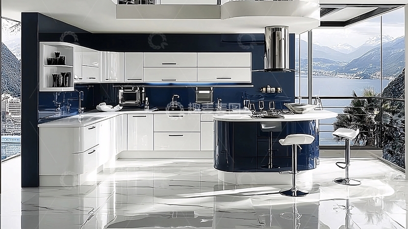 高清大图下载【趣麦麦图】现代简约蓝白色橱柜