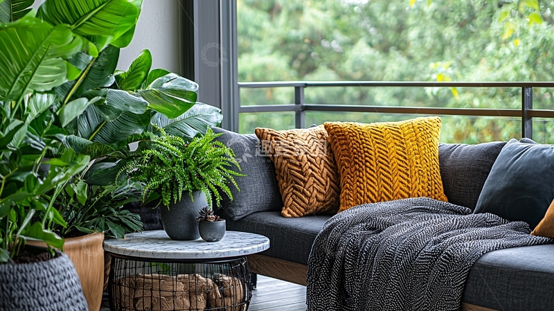 高清大图下载【趣麦麦图】阳台绿植休闲区