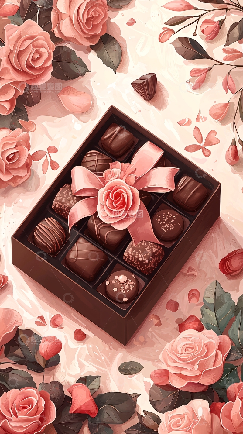 高清大图下载【趣麦麦图】粉色玫瑰巧克力礼盒