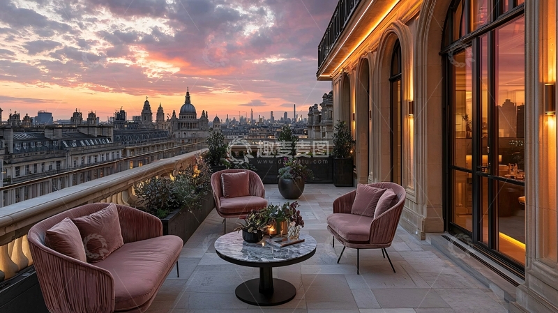 高清大图下载【趣麦麦图】日落城市景观阳台