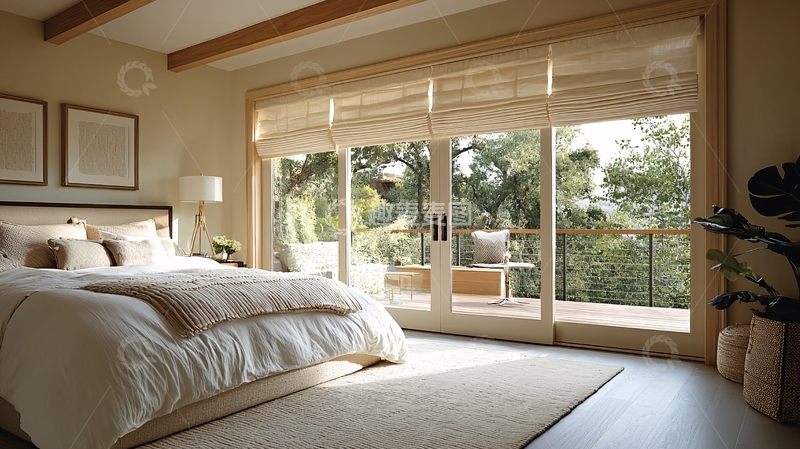 高清大图下载【趣麦麦图】卧室窗外绿树成荫