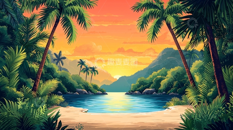 高清大图下载【趣麦麦图】热带海滩日落风景