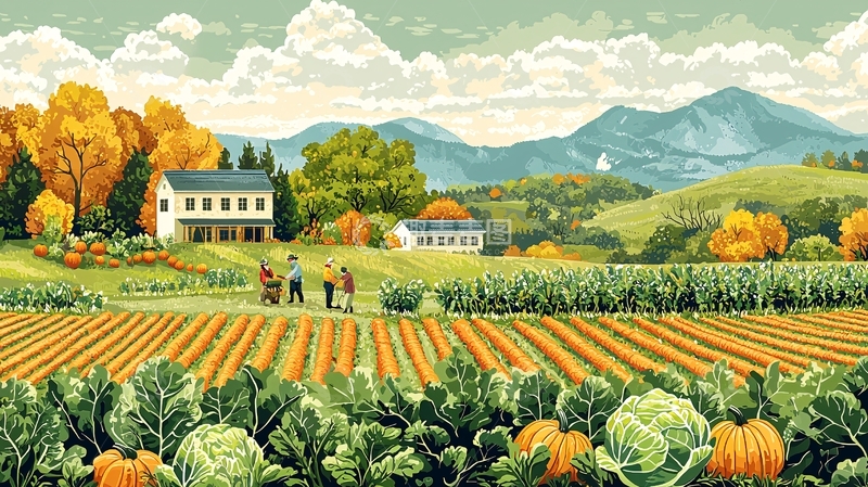 高清大图下载【趣麦麦图】秋收时节田园风光图