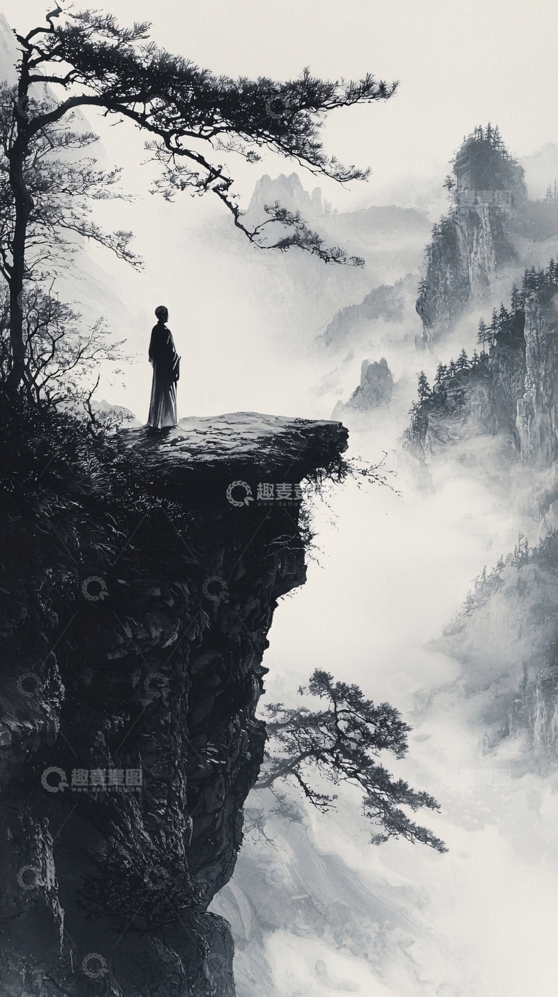 高清大图下载【趣麦麦图】女子山崖远眺