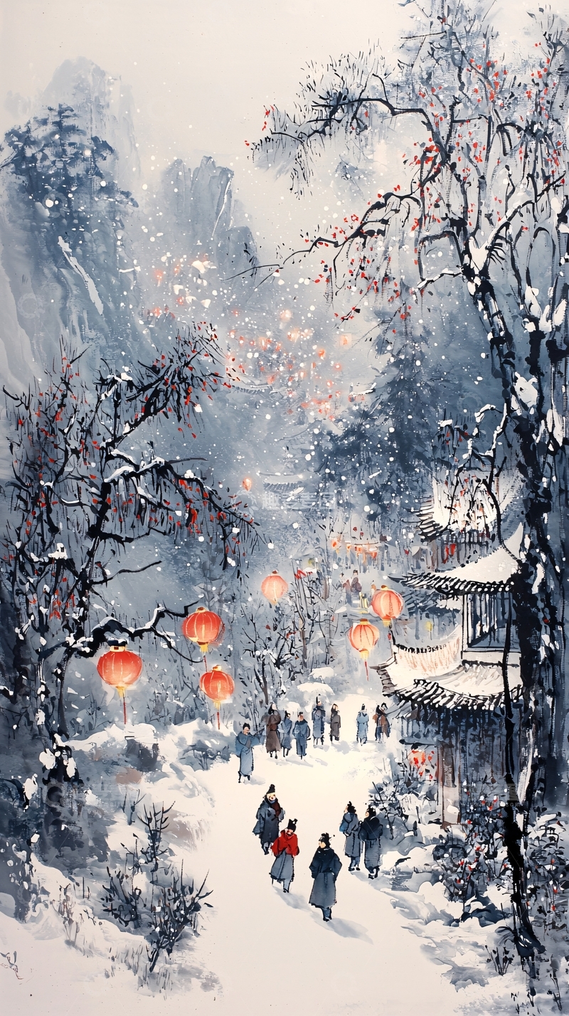 高清大图下载【趣麦麦图】水墨画雪景