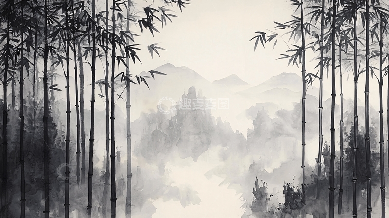 高清大图下载【趣麦麦图】水墨画竹林