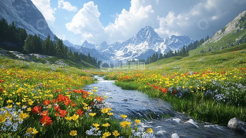 高清大图下载【趣麦麦图】高山流水花海