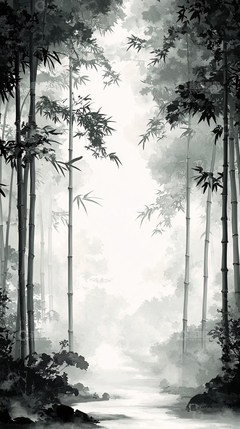 高清大图下载【趣麦麦图】水墨竹林
