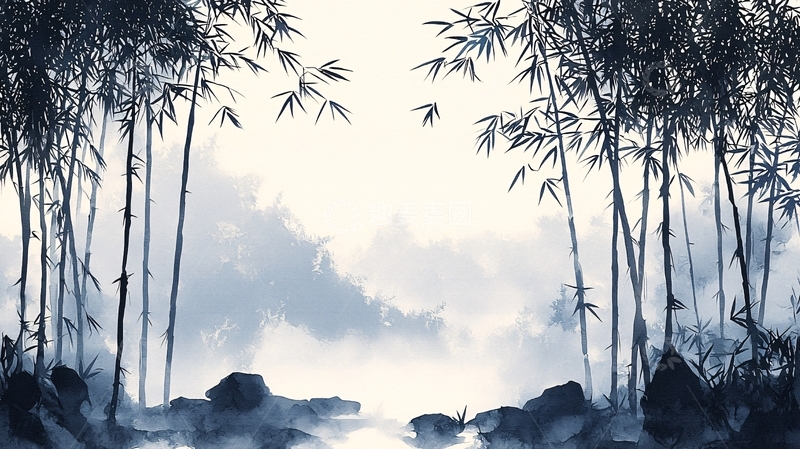 高清大图下载【趣麦麦图】水墨竹林