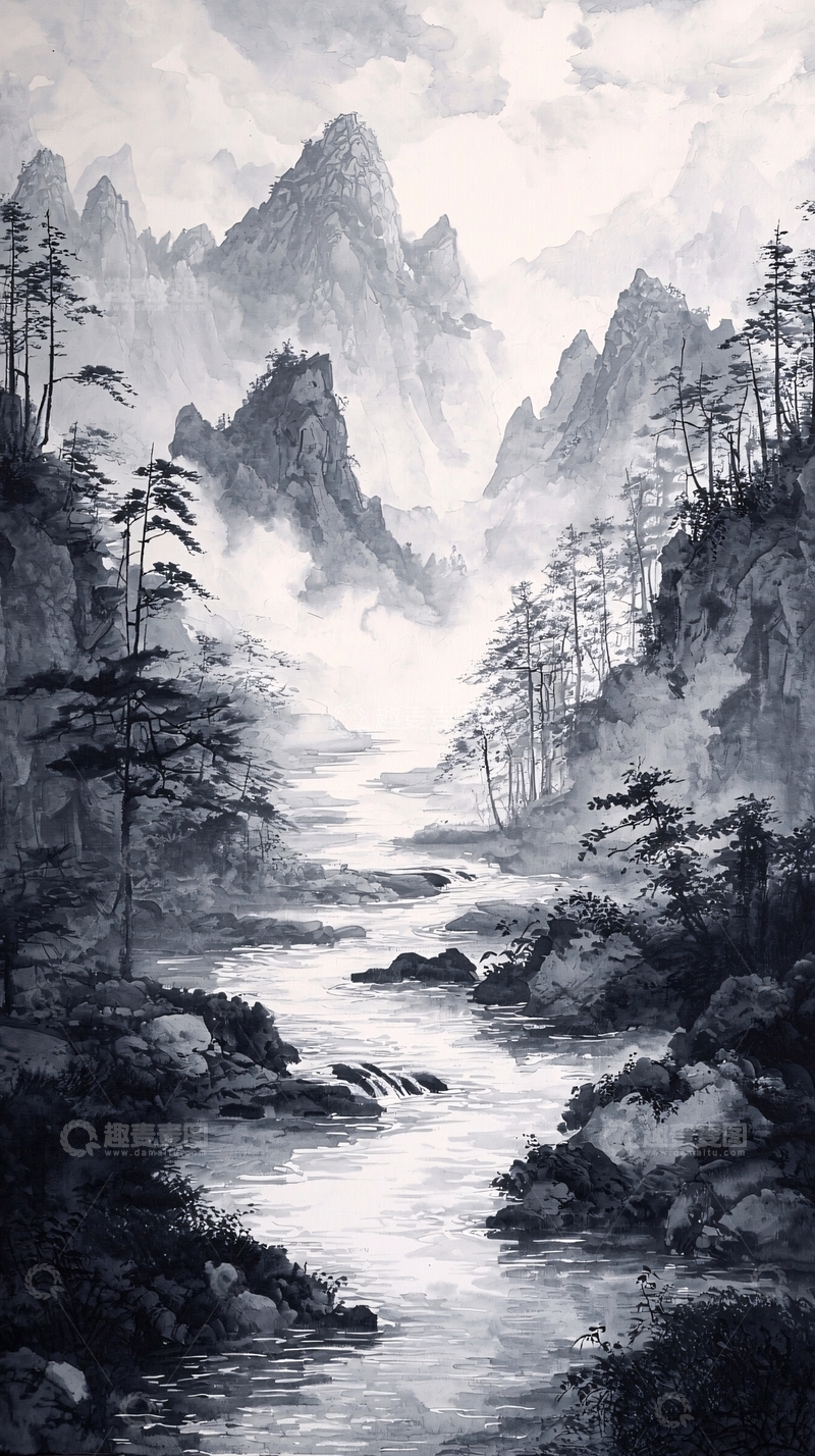 高清大图下载【趣麦麦图】水墨山水画909