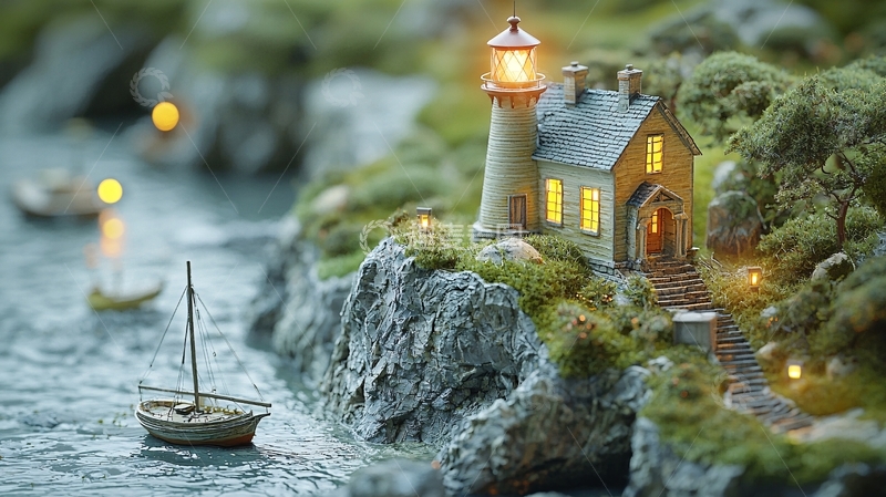高清大图下载【趣麦麦图】微缩景观灯塔